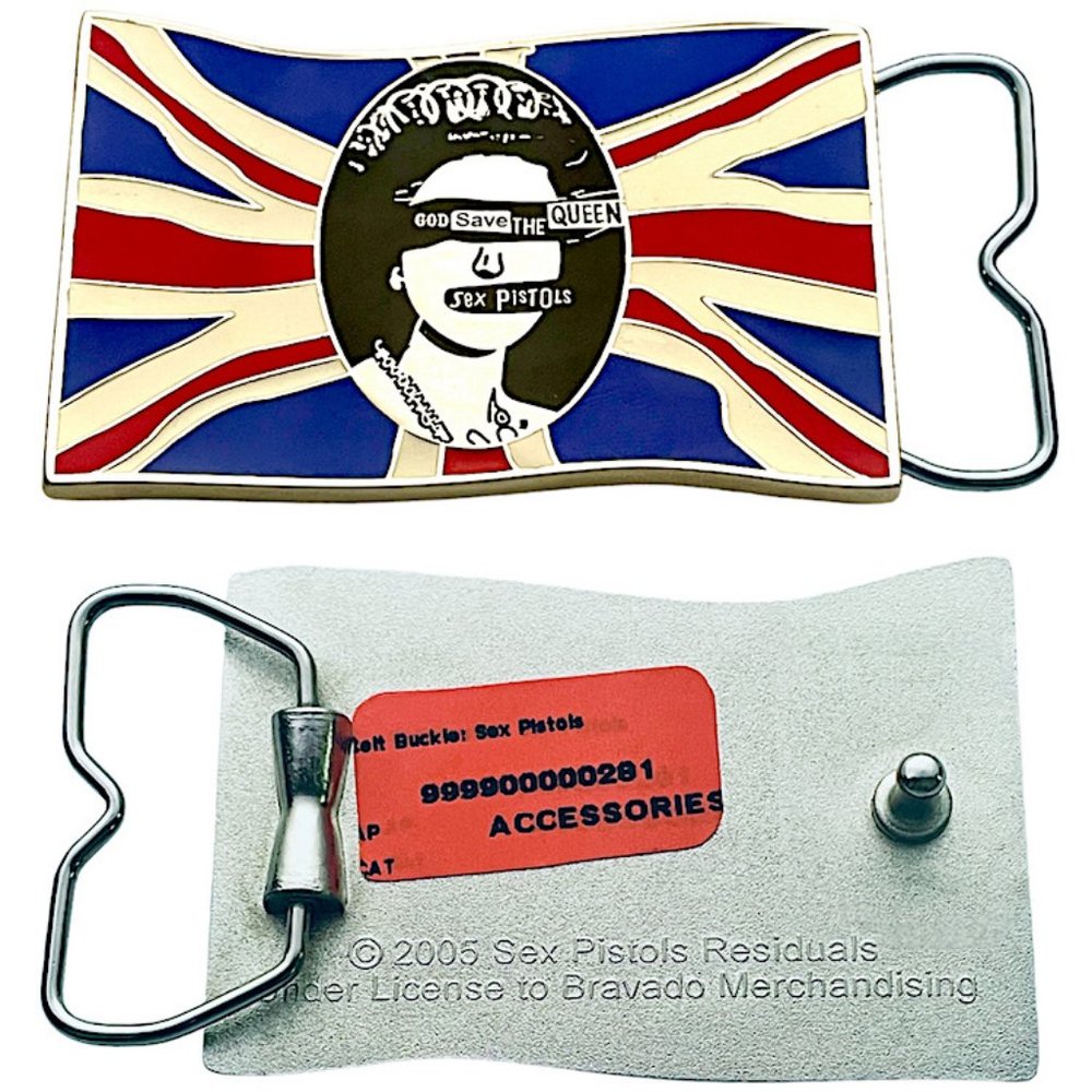 🆕 SEX PISTOLS BELT BUCKLE ~ GOD SAVE THE QUEEN ~ EMBOSSED METAL + ENAMEL